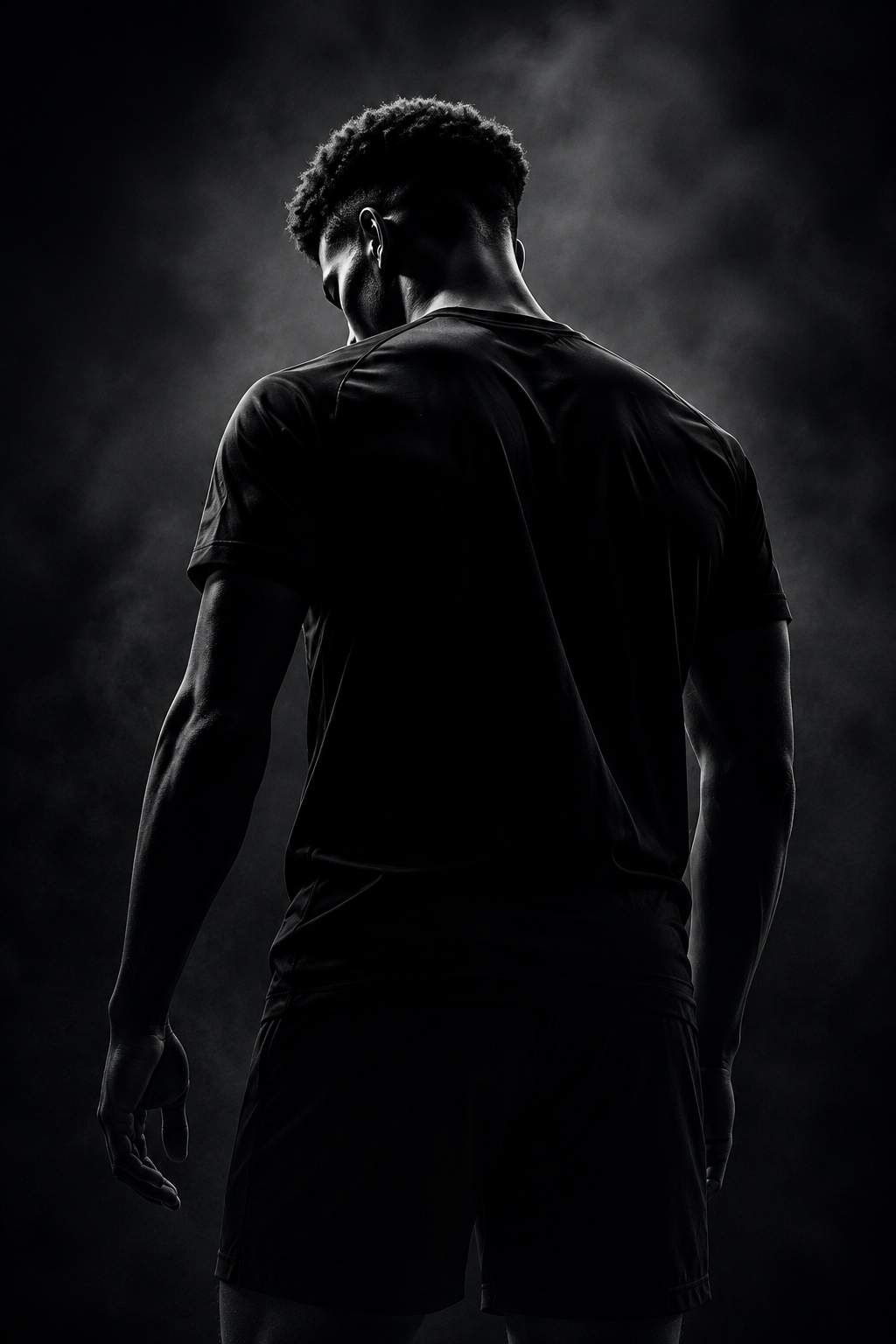 Focused young athlete under stadium lights